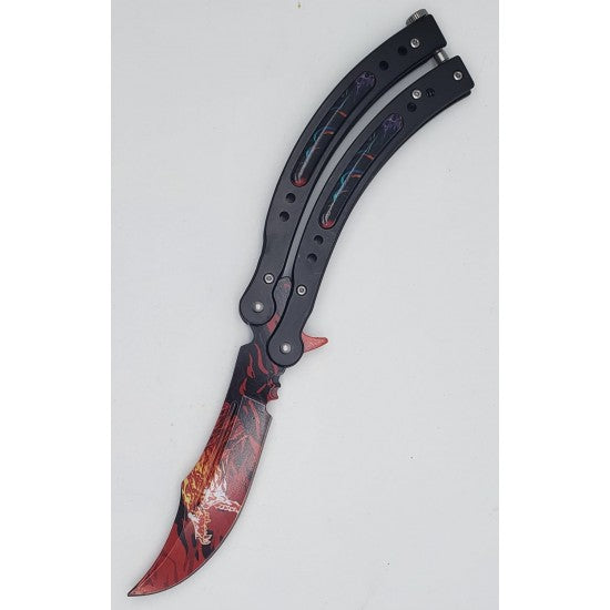 Butterfly Knife, 4" Blade, 9.75" Overall, Red Dragon