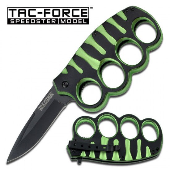 Green 4.5" Action Assist Finger Guard Knife, 420 s/s, 8" Overall, Pocket Clip.