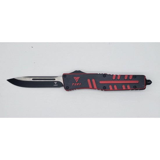 Fury OTF Red and Black Handle Full Size Drop Point Blade